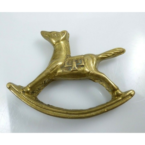 Miniature Solid Brass Rocking Horse Figurine Statue Saddle Western Vintage - Picture 12 of 12